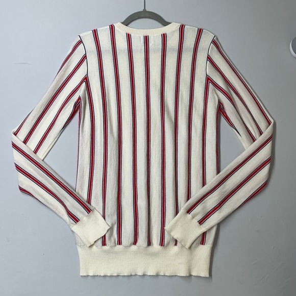 Madelein Thompson Women Sweater L Cream Red Stripe Cashmere Silk Crewneck - Picture 9 of 12